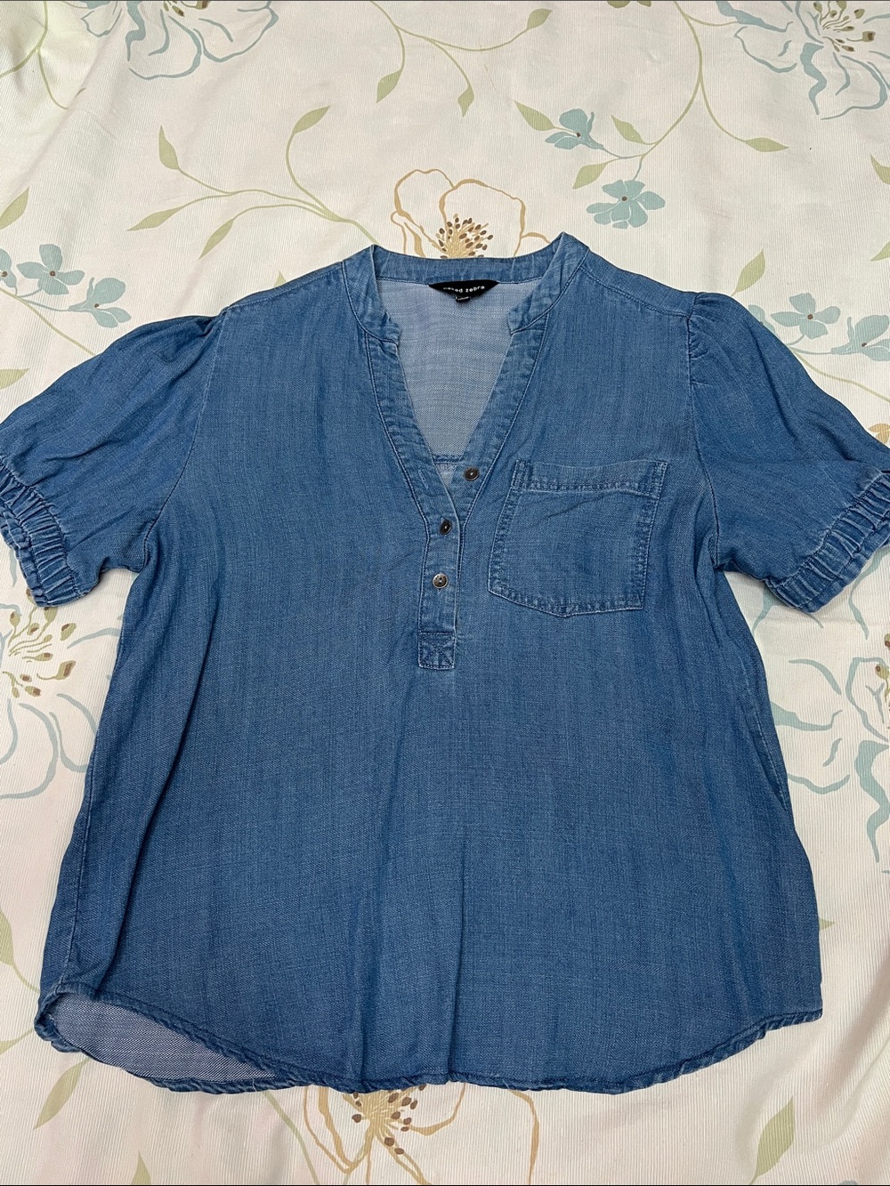 Light Blue Denim Henley Women's Top